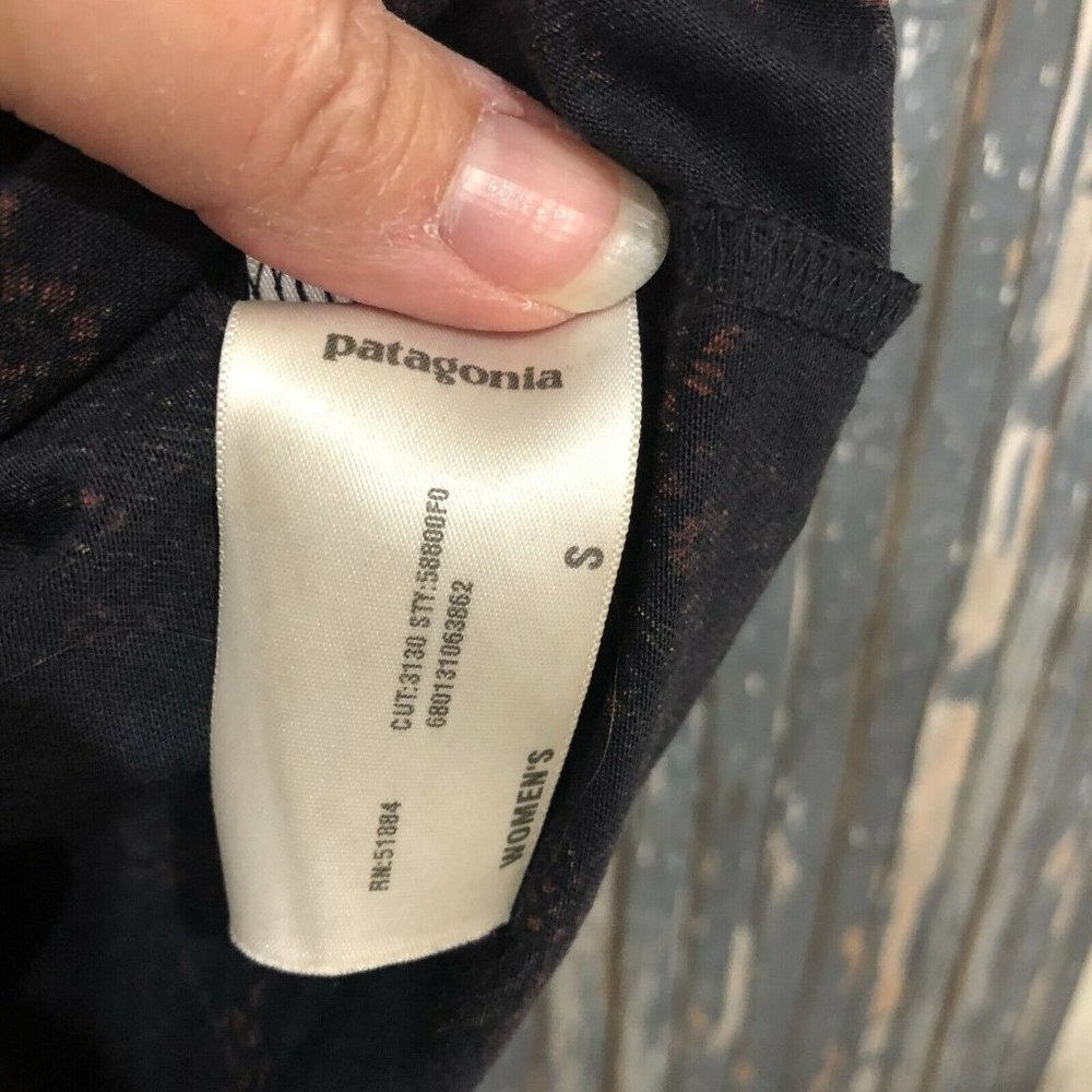 PATAGONIA 3/4 Sleeve Black Floral Print Knot Front Dress Size Small - Picture 5 of 7